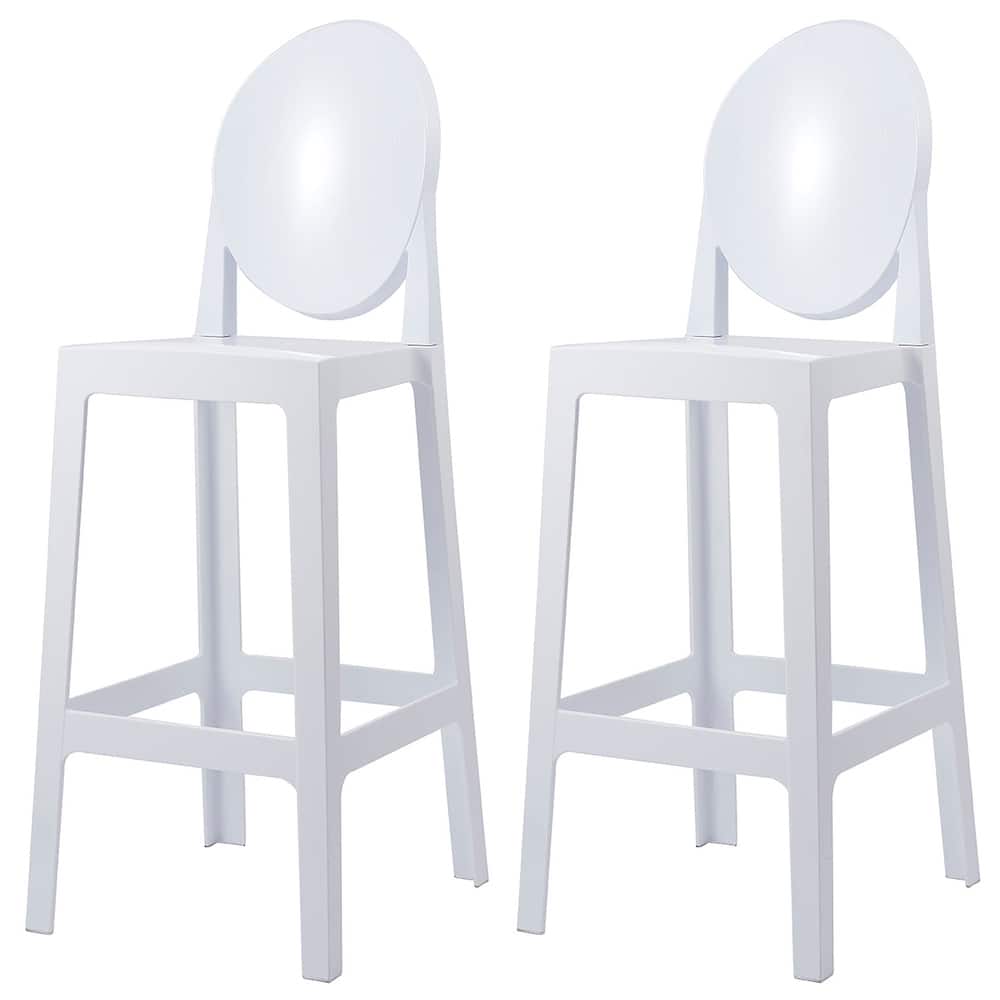 Set of 2 Clear Modern 30" Seat Bar Stool Counter Height With Back Plastic Chairs For Home Restaurant Office