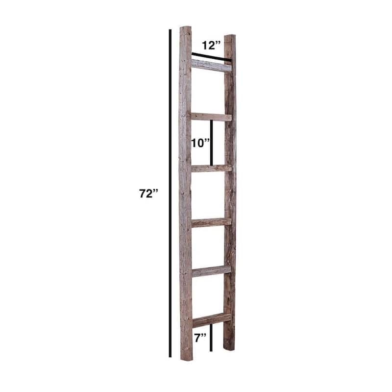 7 Step Rustic Weathered Gray Wood Ladder Shelf - 72" x 15"