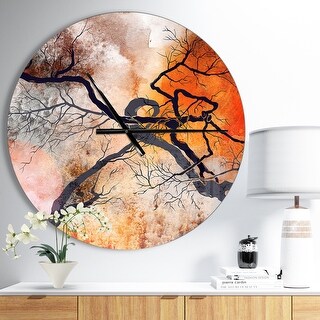 Designart 'Surrealistic trees with red sun' Oversized Modern Wall CLock