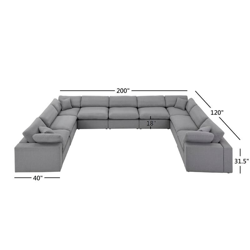 Anka Grey Linen Down Filled Cushioned 9-Seat Sectional Sofa by iNSPIRE Q Modern