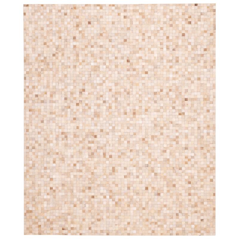 ECARPETGALLERY Handmade Cowhide Patchwork Beige Leather Rug - 8'1 x 10'0