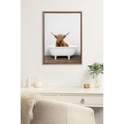 Sylvie Beaded Highland Cow Tub Color Framed Canvas by Amy Peterson