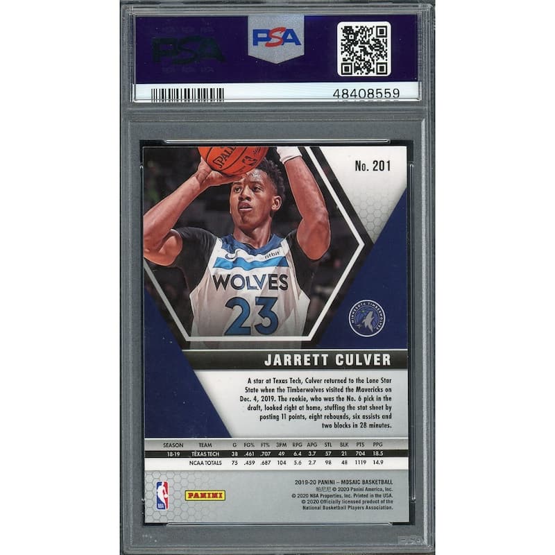 Jarrett Culver Minnesota Timerwolves 2019 Panini Mosaic Basketball Rookie Card RC #201 Graded PSA 9 MINT - 8'6" x 11'6"