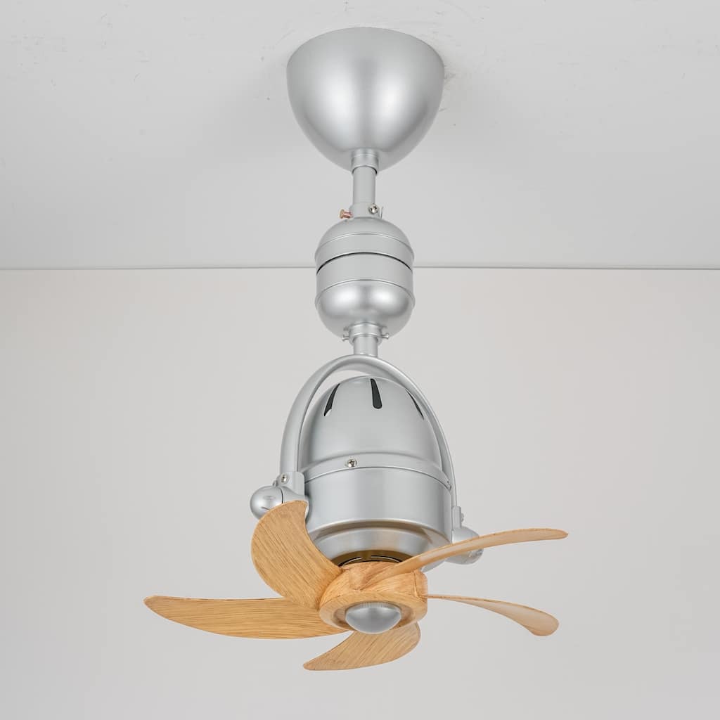 5-Speed 5-Blade Mid-Century Modern Silver Metal & Natural Wood-Tone Plastic Ceiling Fan with Remote for Living Room