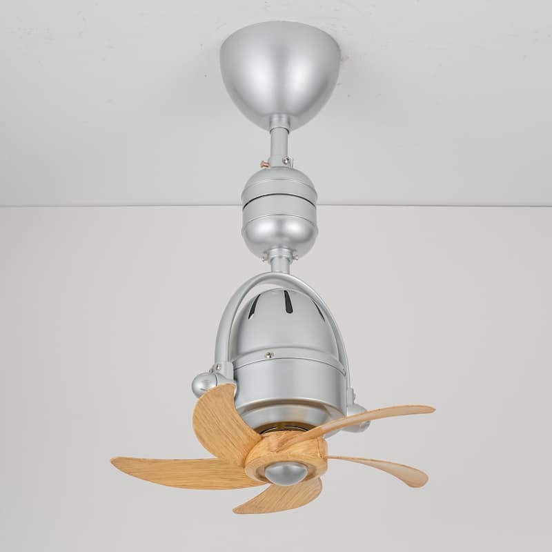 5-Speed 5-Blade Mid-Century Modern Silver Metal & Natural Wood-Tone Plastic Ceiling Fan with Remote for Living Room - 16 in. W x 23.2 in. H - Silver - Hardwired