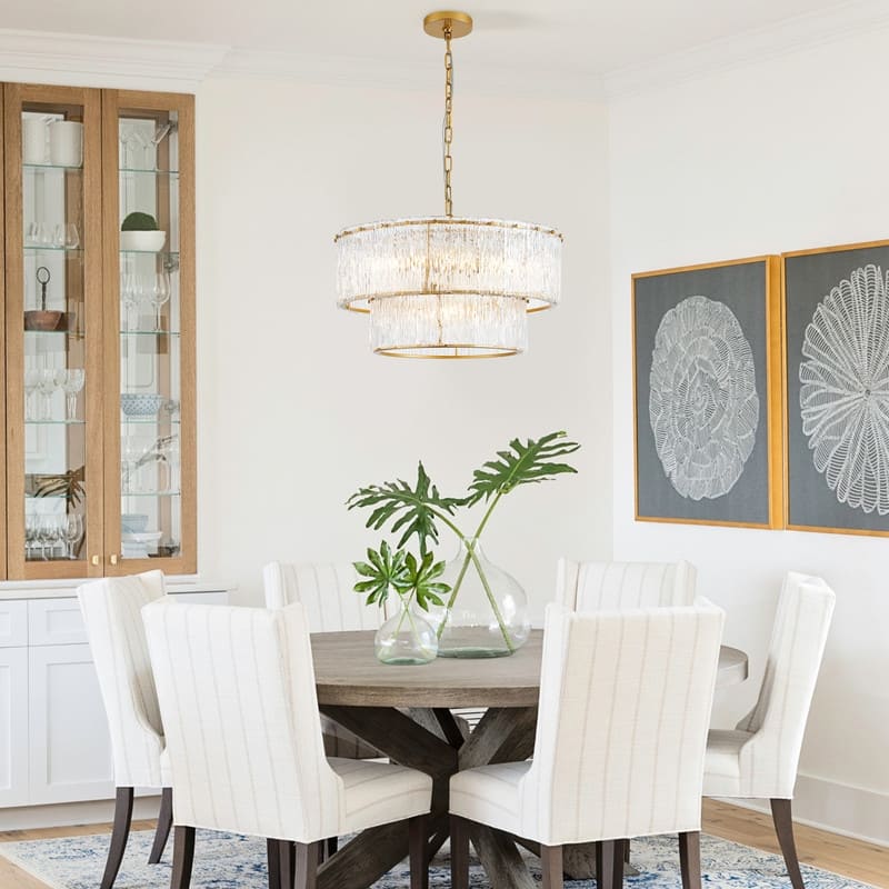 KAWOTI 2-Tiered Modern Glam Chandelier with Texcture Glass