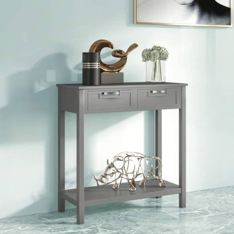 Modern Entryway Accent 2 Drawer Sofa Side Table - 14 inches D x 32 inches W x 32.5 inches H