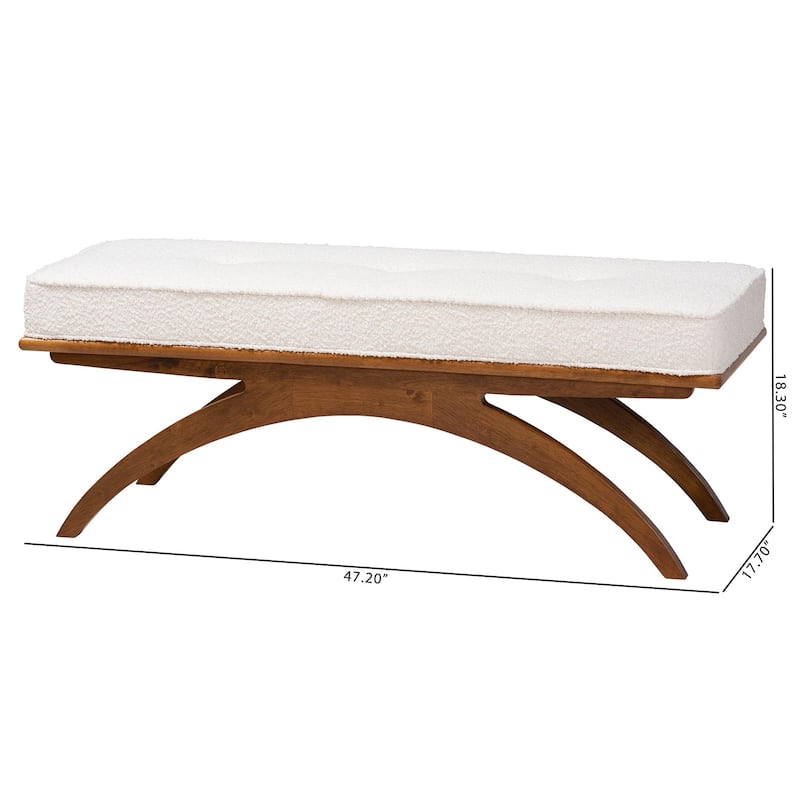 Orella Japandi Cream Boucle Fabric and Walnut Brown Finished Wood Bench