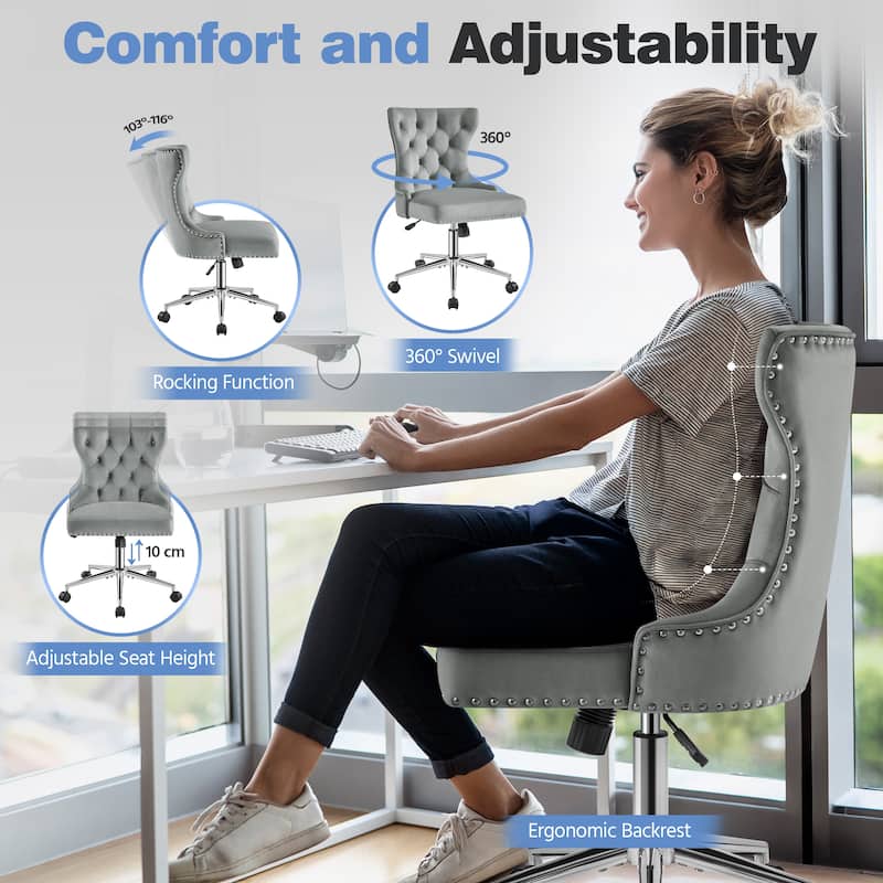 Yaheetech Velvet Upholstered Armless Office Chair with Swivel Wheels