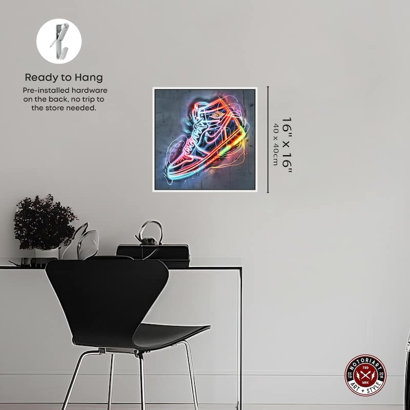 Notoriart Colorful Light Up Neon Sneaker Framed Sneaker 1 Piece Canvas Wall Art