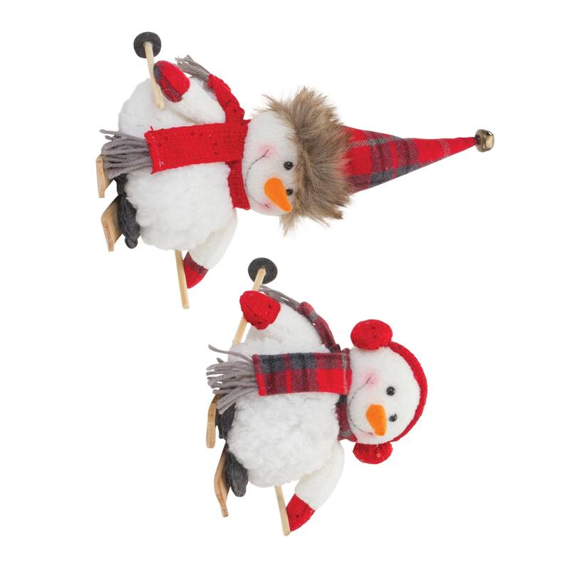 Snowman on Skis Christmas Figurines - 11" - Set of 2