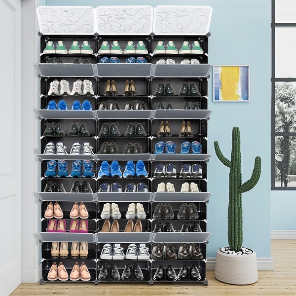 12 Tiers Free Standing Shoe Rack Organizer Portable Storage Cubes