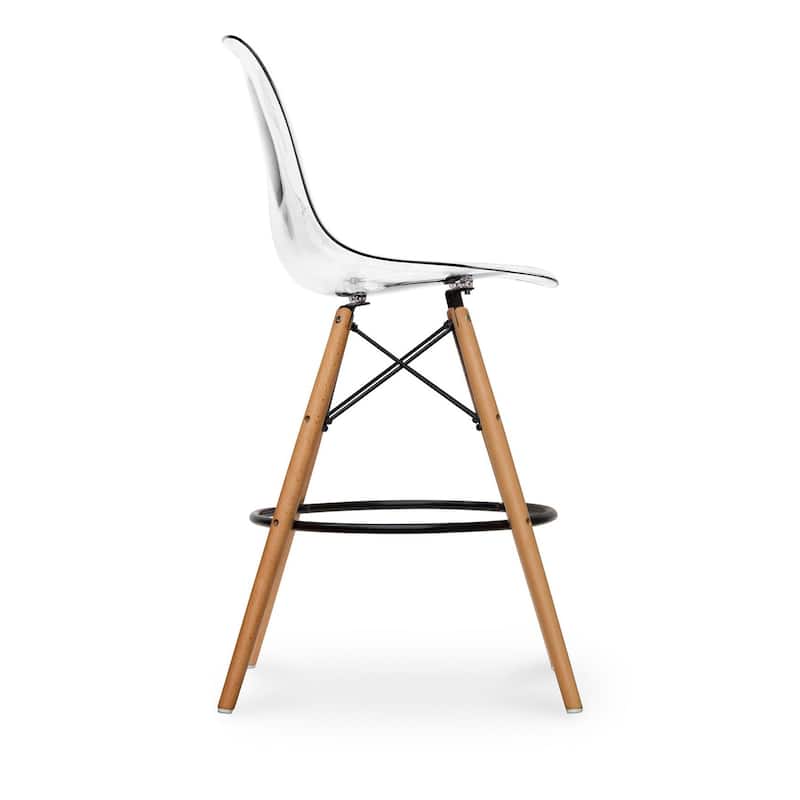 HomeRoots 28" Clear And Brown Acrylic And Solid Wood Counter Height Bar Chair