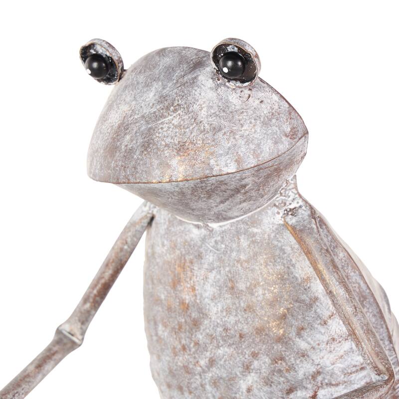 Copper or Green Metal On Bicycle Frog Decorative Garden Sculpture with Gold Accents