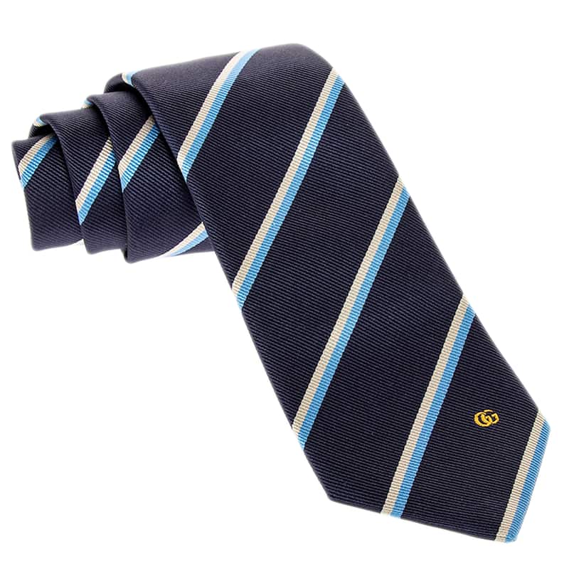 Gucci GG Embroidered Tie - Dark Blue, Light Blue, Light Grey