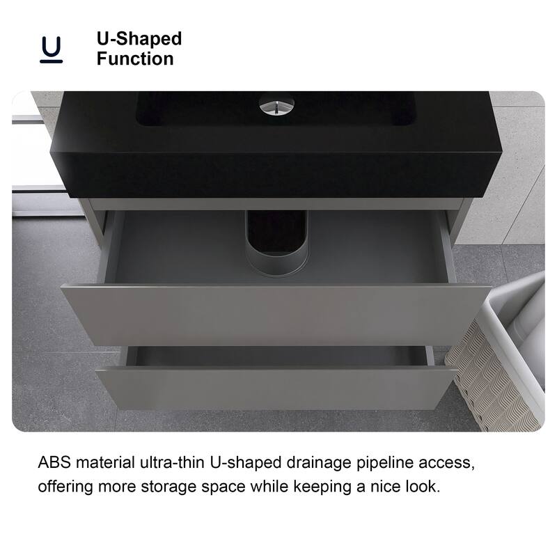 Floating Bathroom Vanity with Black Solid Surface Top