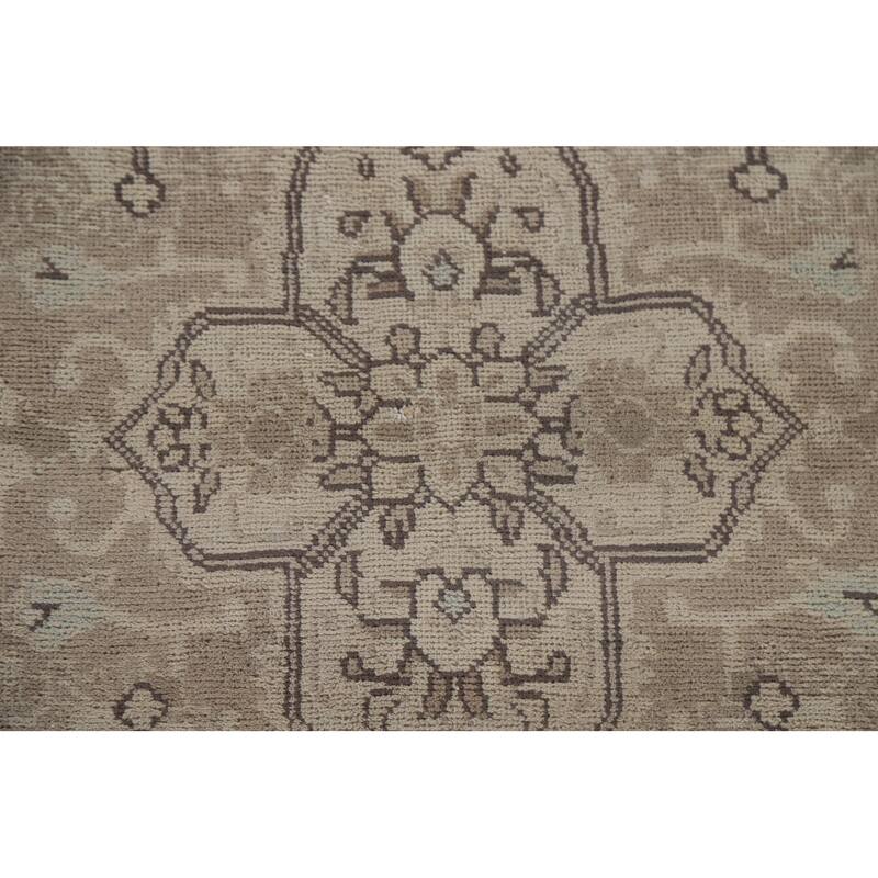 Hand Knotted Oriental 100% Wool Carpet Traditional Medallion Beige & Ivories Tabriz Area Rug - 9' 9'' X 6' 5''