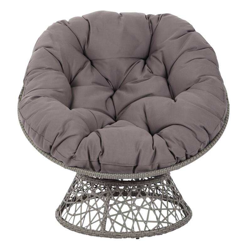 OS Home and Office Furniture Model Papasan Chair with Grey cushion and Dark Grey Wicker Wrapped Frame