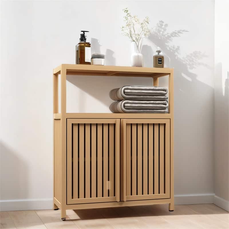 Large Capacity Bathroom Bamboo Storage Cabinet Furniture with Shelves - Natural
