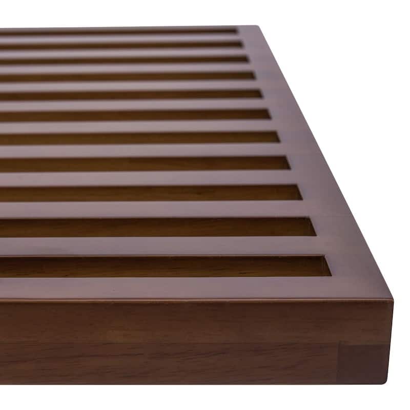 60" Solid Wood Platform Bench Rubberwood Rectangular Entryway Vanity Bench with Slatted Design for Home Office Living Room