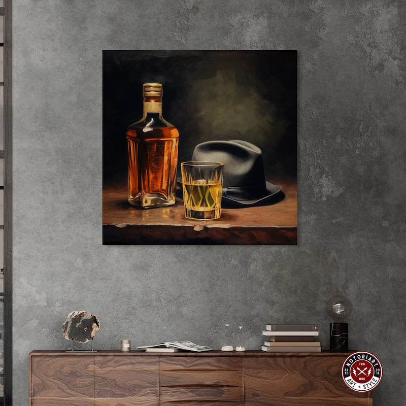 Notoriart Whiskey And Vintage Hat Gallery Wrapped Bar Cart Art For Men