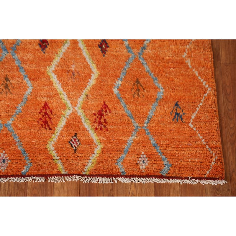 Orange Moroccan Runner Rug Handmade Hallway Wool Carpet - 3'2" x 9'9"