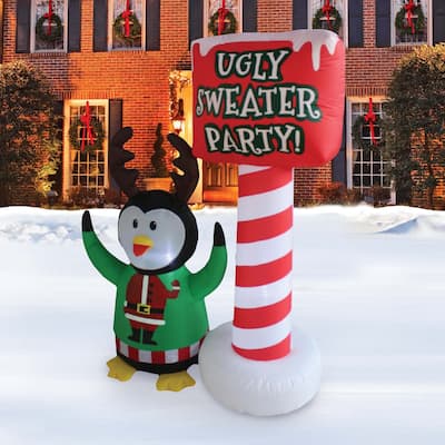 A Holiday Company 5ft Tall Ugly Sweater Party Penguin, 5 ft Tall, Multi