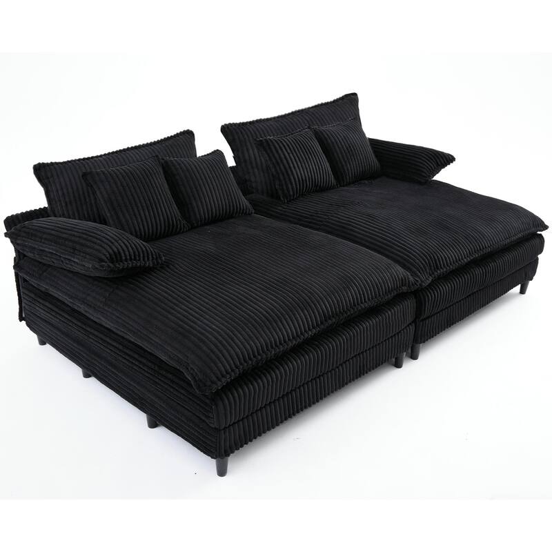 Harmonia 109" W Oversized Corduroy Sofa Bed, Deep Seat Double Lounge Chaise with 4 Pillows