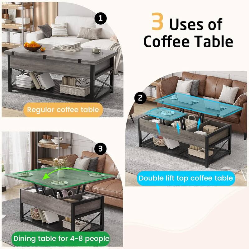 Lift Top Coffee Table Open Storage Shelf & Hidden Classified Storage