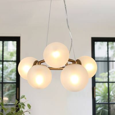 Modern Gold 5-Light Wheel Chandelier Glass Ceiling Pendant Light - W20" x H10"