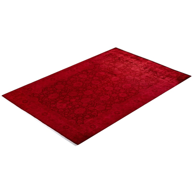 Overton Hand Knotted Wool Vintage Inspired Modern Contemporary Overdyed Red Area Rug - 6' 0" x 8' 10"