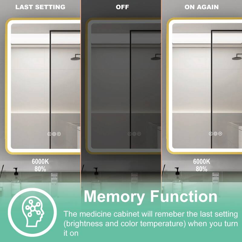 Milo LED Iron Medicine Cabinet with Mirror, Dimmable, Anti-fog, Adjustable Glass Shelves, Recessed or Surface Mount