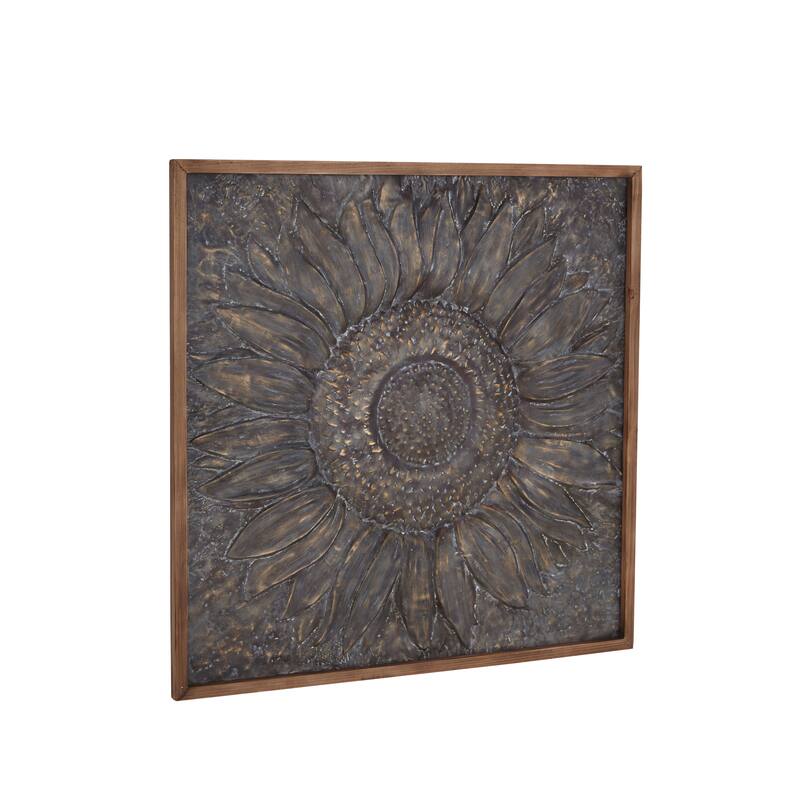 Gray Metal Sunflower Floral Home Wall Decor with Embossed Details