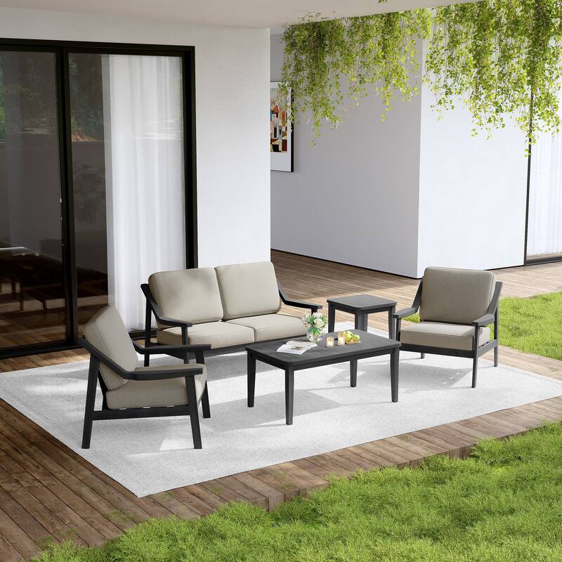 Outdoor Conversation Set Patio Cushioned Chair, Loveseat with Tables