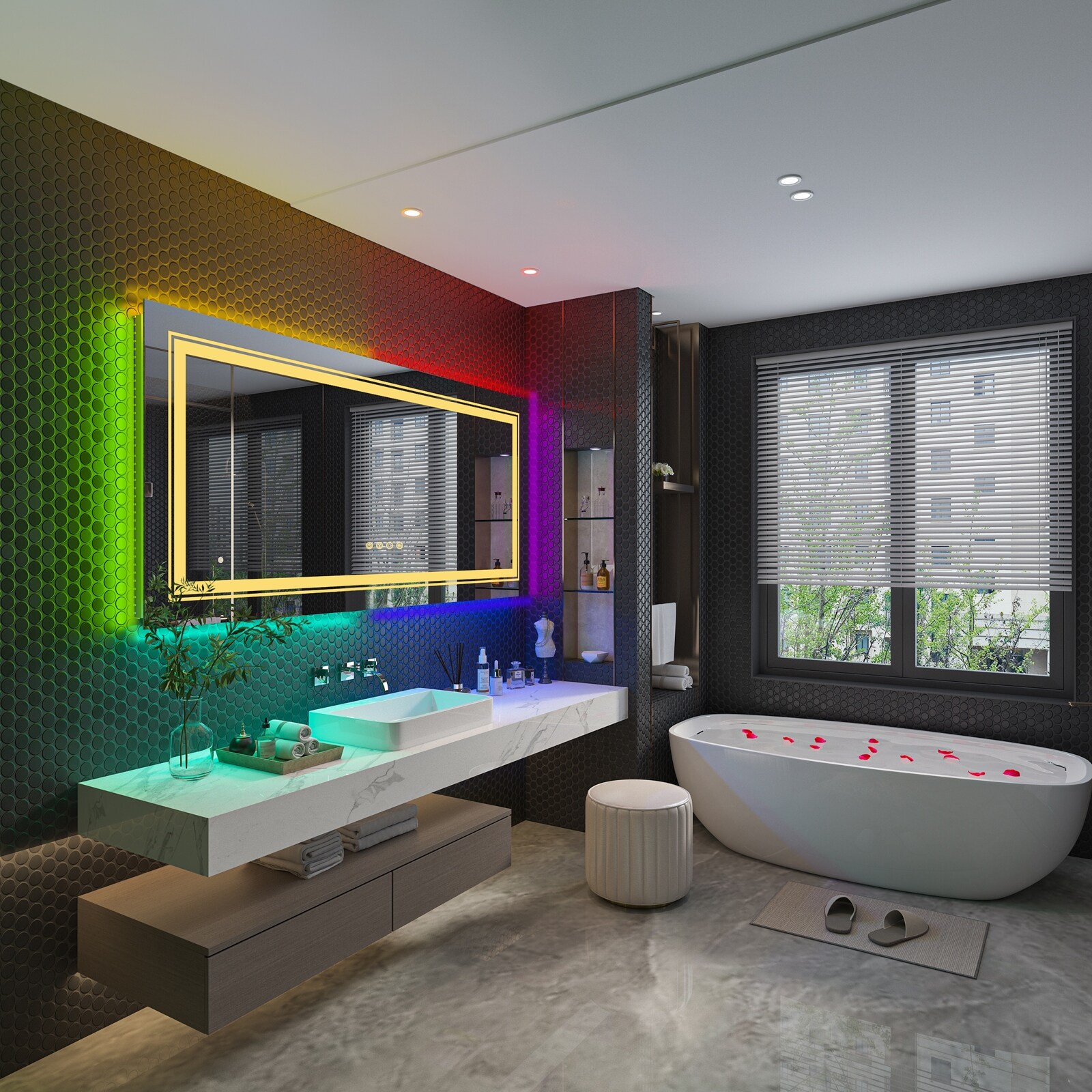 Extra Large Rectangle Bathroom Mirror RGB LED Lighted Backlit Antifog, image size:1600x1600