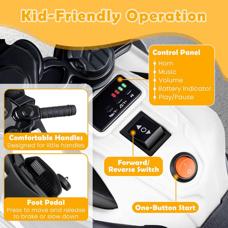 Costway 6V Kids Motorcycle with Music, Horn, Detachable Training