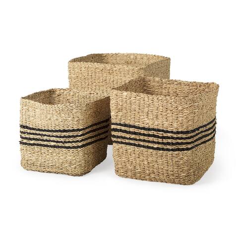 Cullen Grey Seagrass Twisted Square Baskets (Set of 3)