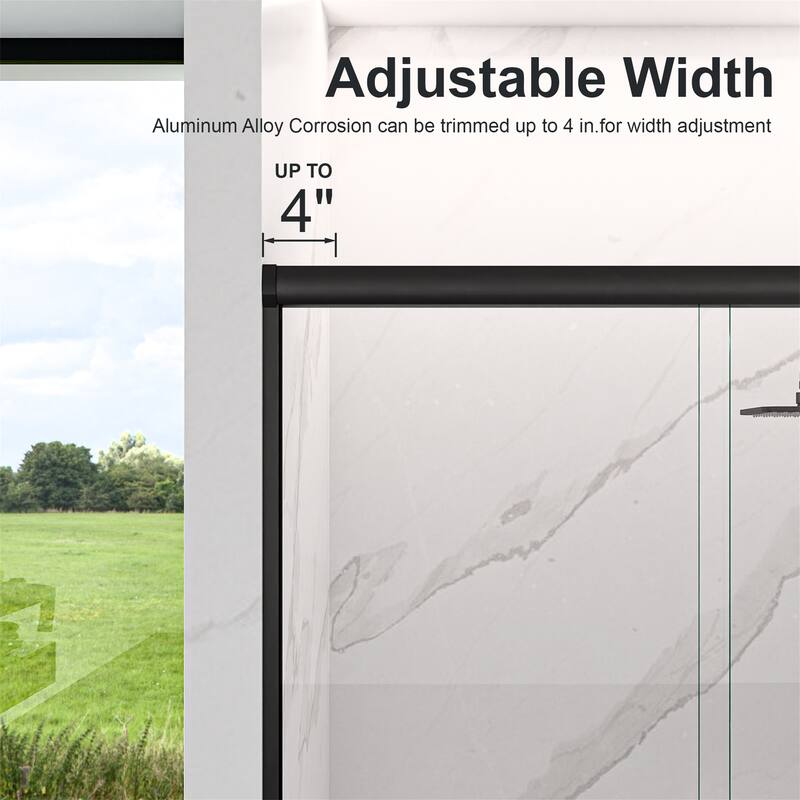 44"-48"W Semi-Frameless Shower Door - 72"H 6mm Tempered Glass
