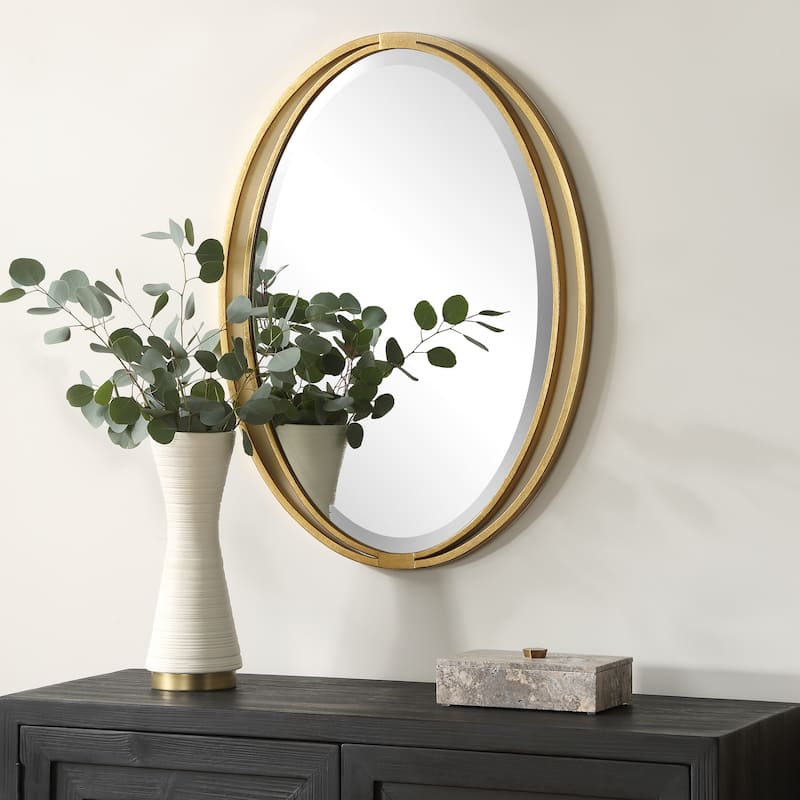 Oval Wall Mirror - 31.75" - Antiqued Gold Leaf Finished