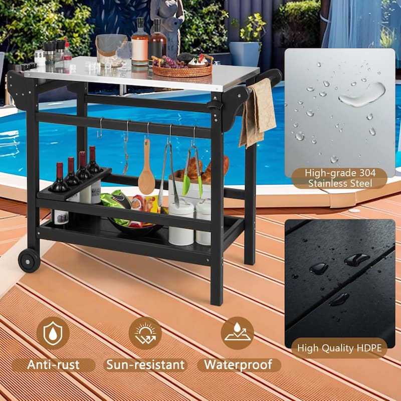 Costway Movable Outdoor Dining Cart Table with Stainless Steel - See Details