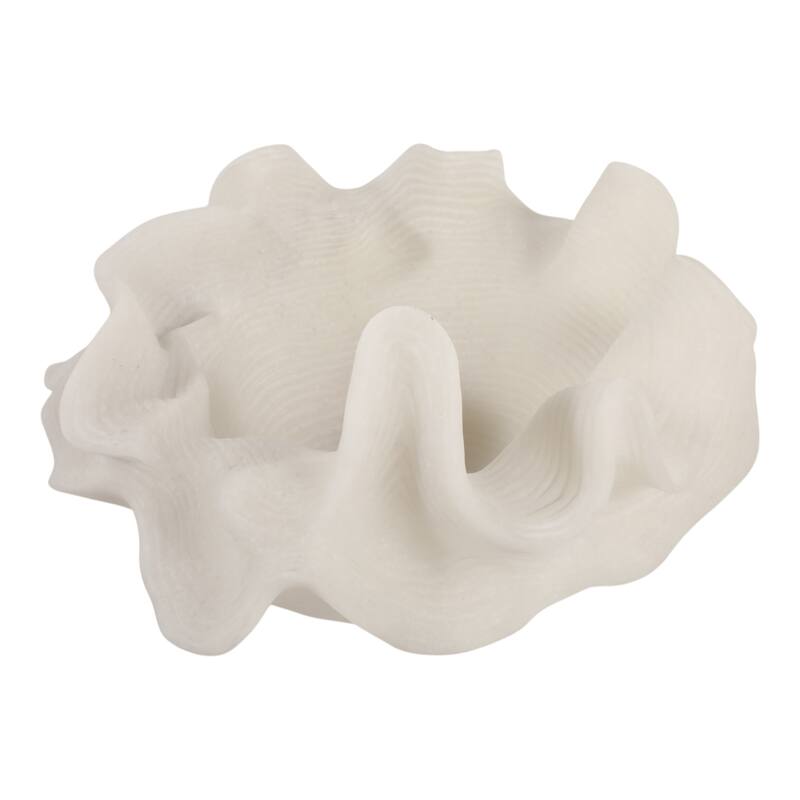 Resin Decorative Bowl Ruffled Edge Coral Accent Home Office - 7" White - 12" x 11.75" x 7.25"
