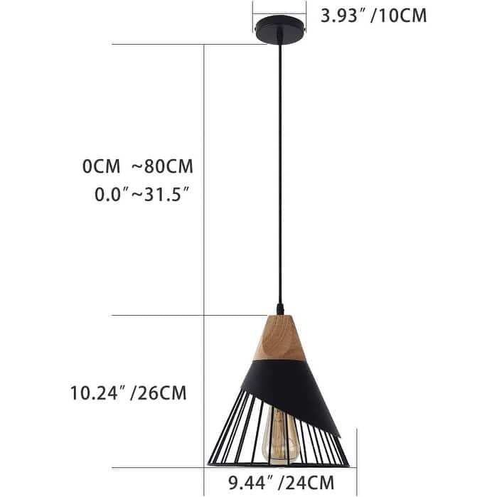 Industrial pendant lamp black cage wood pendant lighting