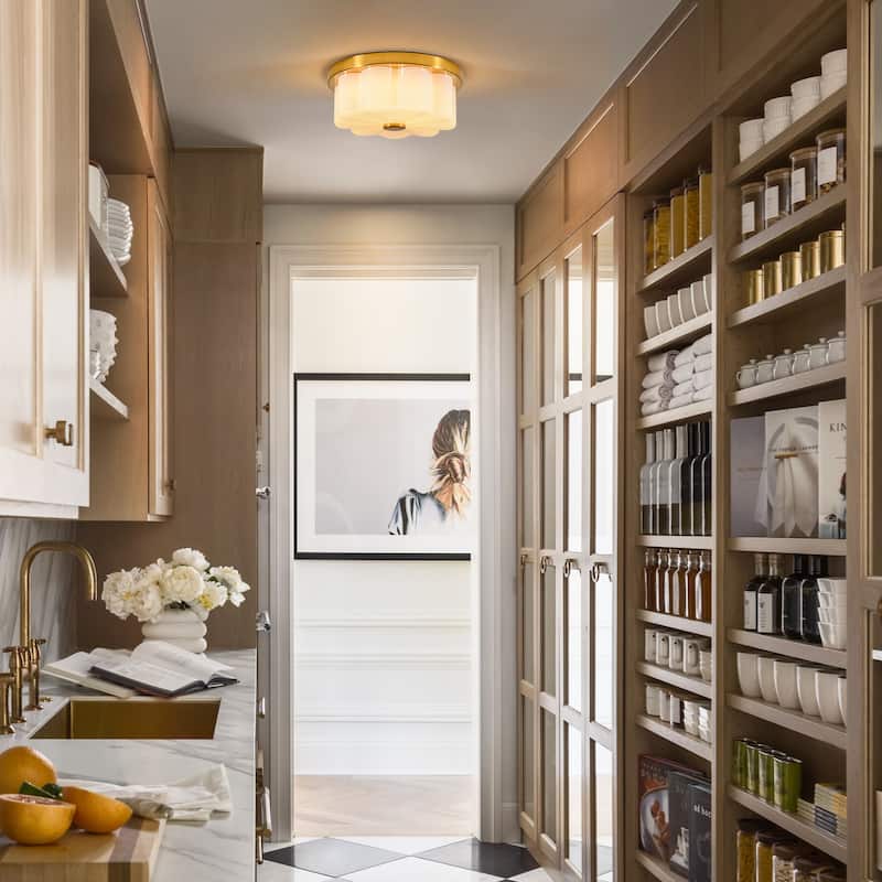 1-Light Brushed Gold Trim Flower-Shaped Frosted Glass LED Flush Mount with 5-Step Dimming for Bedroom & Hallway