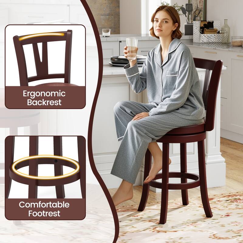 Gymax 26'' Counter Height Swivel Barstools Set of 2 High Backs &