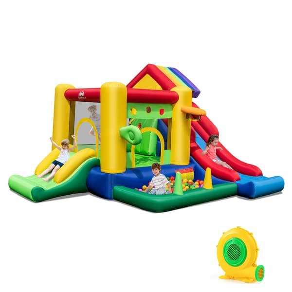slide 2 of 12, Costway Colorful Rainbow Kids Inflatable Bounce Castle with 50 Ocean - See Details Multi-color - See Details - Kids
