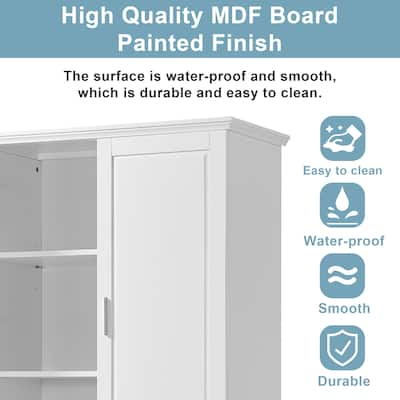 White Tall Bathroom Cabinet with Two Doors, Adjustable Shelf, and Drawers