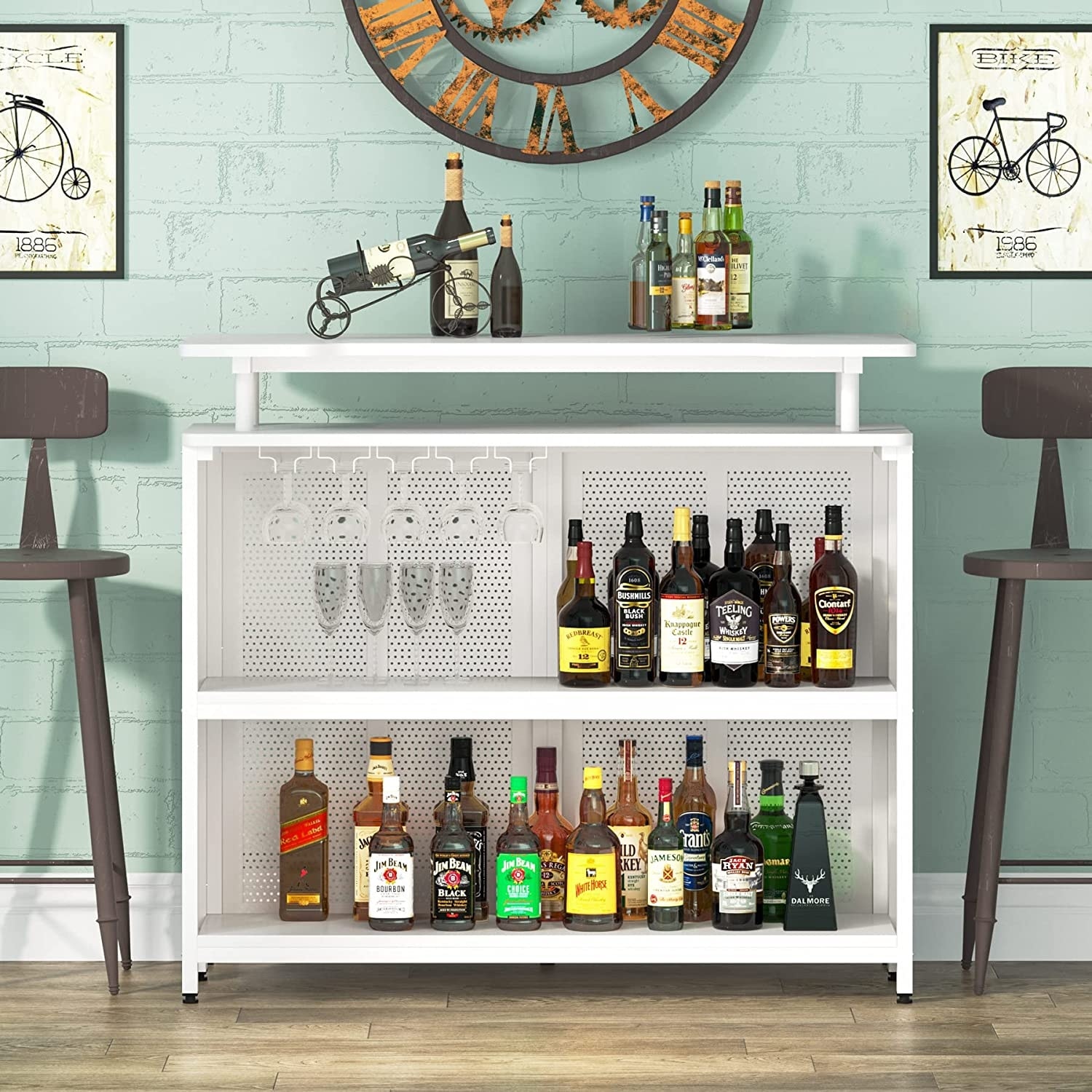 Bar Unit, 3-Tier Bar Table Liquor Cabinet with Stemware Rack and Metal  Footrest Wine Rack - N/A - Yahoo Shopping