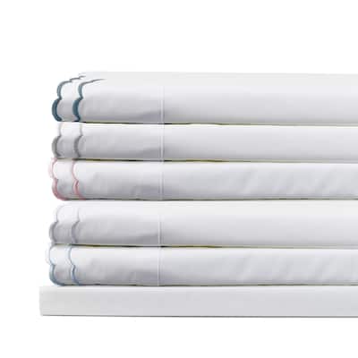 Percale Cotton Double Scalloped Embroidered Crisp Sheet Set