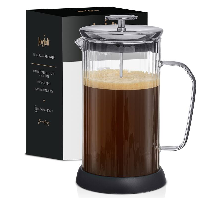 JoyJolt Fluted Glass French Press - Clear