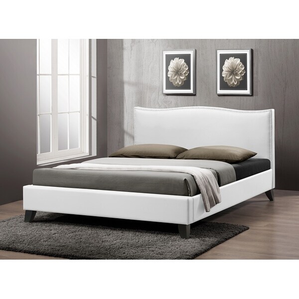 Shop Battersby White Faux Leather Platform Bed w ...